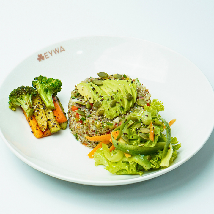 Mix grain, citrus-soaked avacado salad, toasted seeds